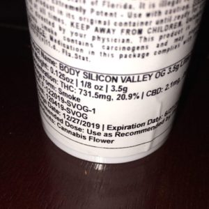 silicon valley og (svog) from growhealthy thc percentage label by indicadam