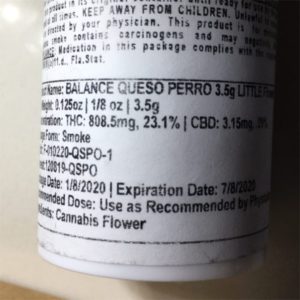 queso perro flower from growhealthy thc percentage label by indicadam