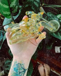 motorcycle hand pipe from sedated smoke shop glass review by thatcutecannacouple
