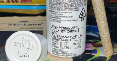candy chrome #27 + banana punch #4 rosin infused donut doink by 710 labs pre-roll review by cali_bud_reviews