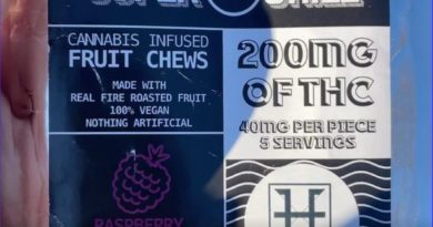 cannabis infused raspberry fruit chews by superchill vegan rosin edible review by letmeseewhatusmokin