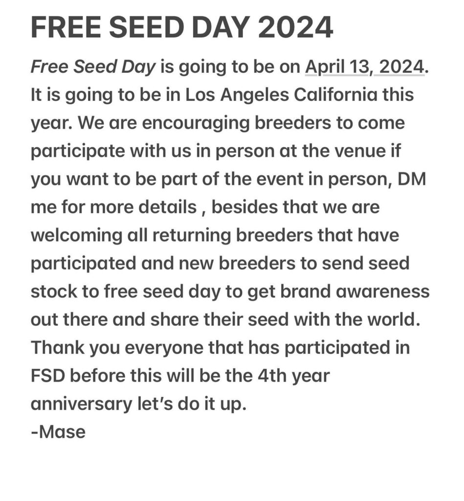 freeseedday 2024 announcement by masonic smoker