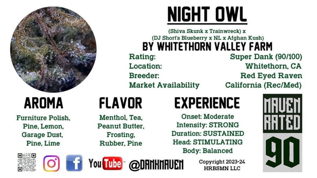 night owl by whitethorn valley farm strain review by dank maven