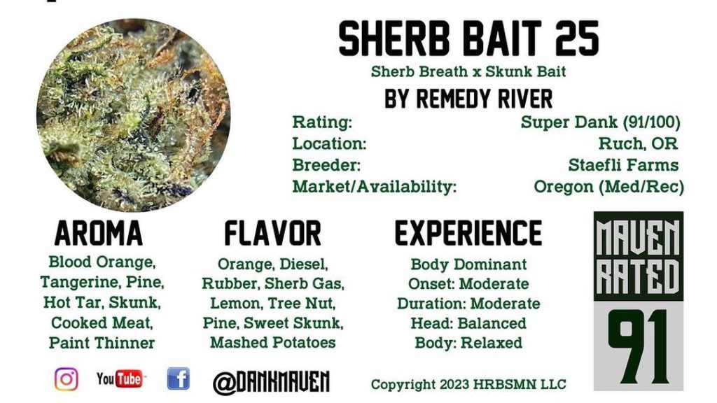 sherb bait 25 by remedy river strain review by dank maven