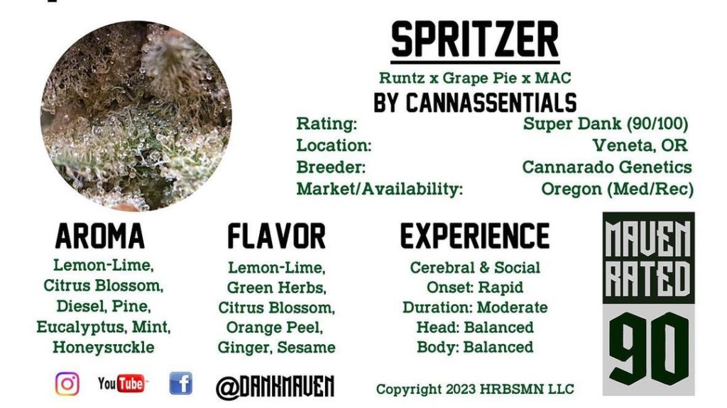 spritzer by cannassentials strain review by dank maven