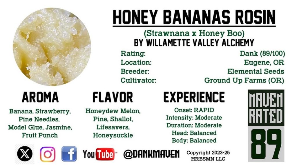 honey bananas live rosin by willamette valley alchemy hash review by dank maven