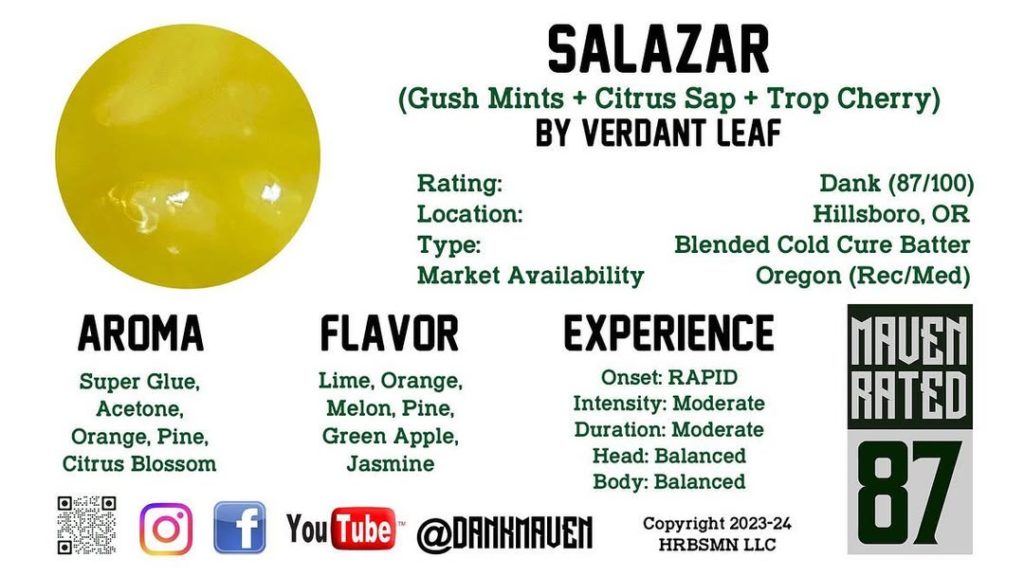 salazar live rosin by verdant leaf hash review by dank maven